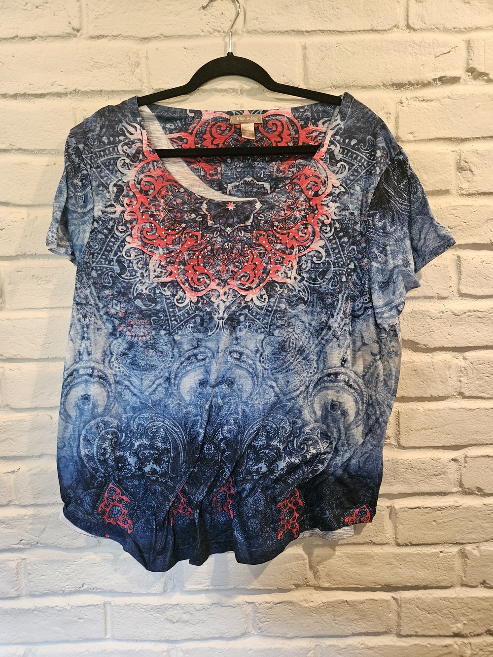 White Stag Plus 2X 18/20 Burnout Tee In Red White & Blue With Rhinestones